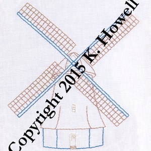 Windmill Hand Embroidery Pattern, Dutch, Wind, PDF