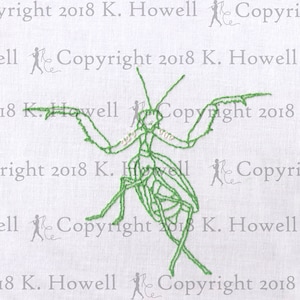 Praying Mantis Hand Embroidery Pattern, Insect, Bug, Dancing Praying Mantis, Praying, Mantis, Garden, Yard, Predator, Beneficial, Pet, PDF