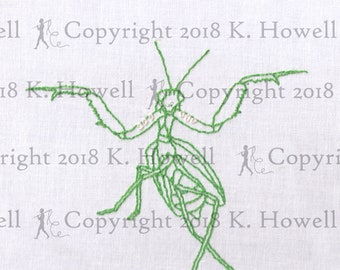 Praying Mantis Hand Embroidery Pattern, Insect, Bug, Dancing Praying Mantis, Praying, Mantis, Garden, Yard, Predator, Beneficial, Pet, PDF