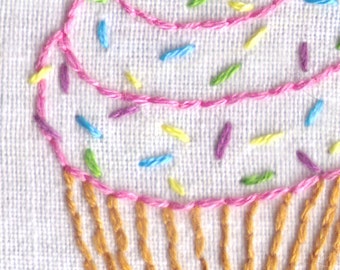 Cupcake Hand Embroidery Pattern, Cupcake with Sprinkles, PDF