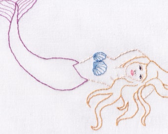 Mermaid Hand Embroidery Pattern, PDF, Mermaid with Shells, Ocean, Sea,