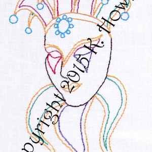 Mask Hand Embroidery Pattern, PDF, Venetian Jester Mask, Masquerade, Carnival, Mardi Gras, fun, clown, mask, full face mask