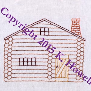 Cabin Hand Embroidery Pattern, Log Cabin, Woods, PDF