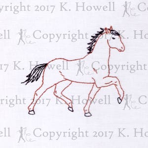 Horse Hand Embroidery Pattern, Animal, Hoof, Trotting, Running, Equestrian, Western, Equine, Mane, Tail, Fast, Easy, Walking, Pony, PDF