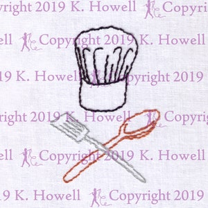 Chef Logo Hand Embroidery Pattern, Chef, Cook, Baker, Hat, Spoon, Spatula, Logo, Uniform, Restaurant, Kitchen, Digital, Download, PDF