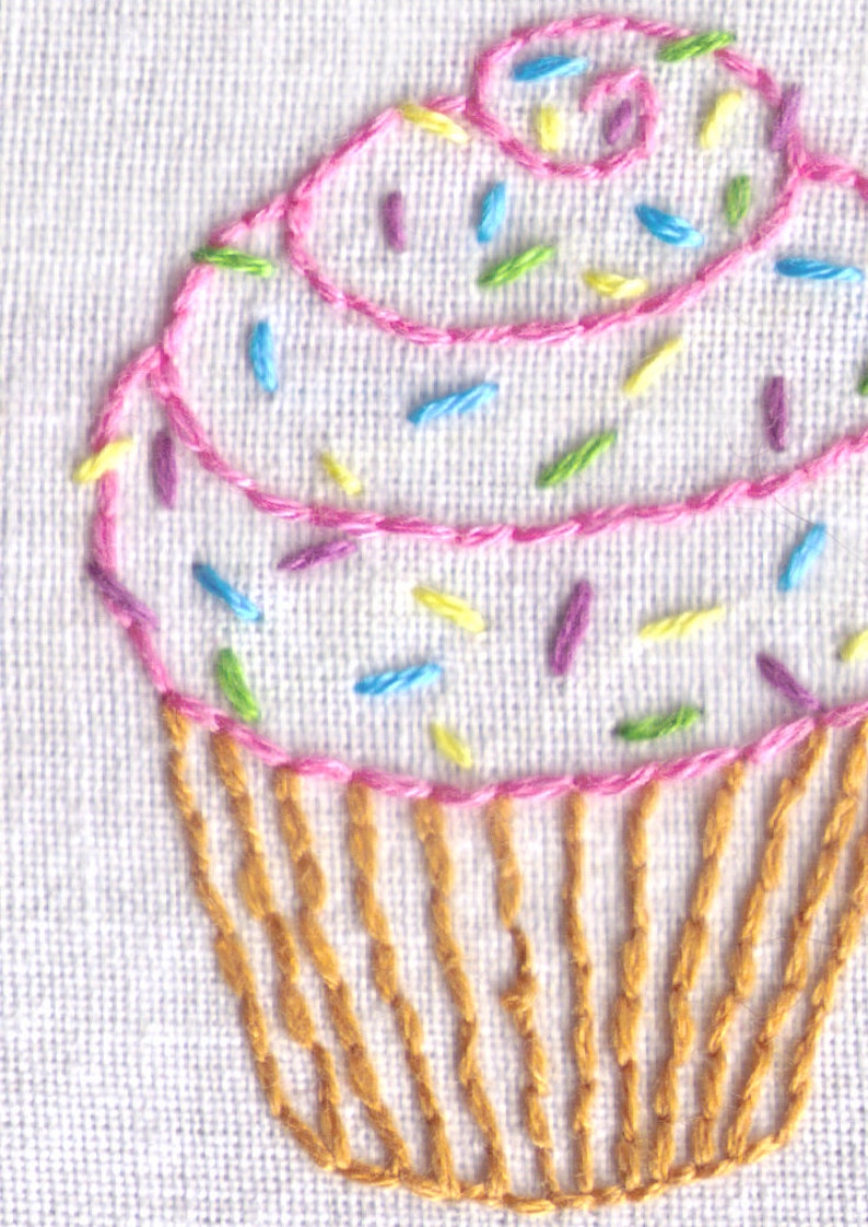 Sweets Combo Pack Hand Embroidery Pattern Combo Pack, Cherry Pie, Birthday Cake, Cupcake with Sprinkles, Cake, Pie, PDF image 1