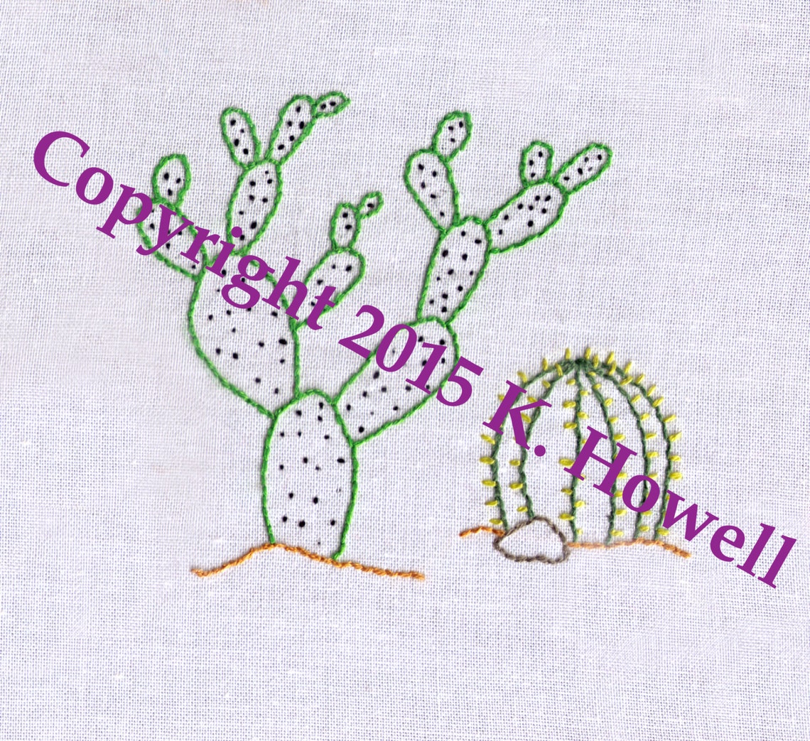 Cactus Hand Embroidery Pattern Two Cacti Desert Succulent Etsy