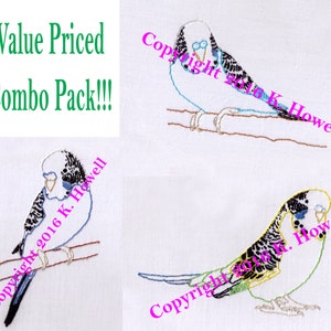 Bird Hand Embroidery Pattern Combo Value Pack, Budgie, Parakeets, Pet, Animal, PDF