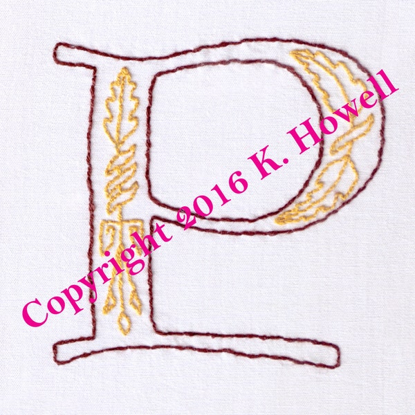 P Hand Embroidery Pattern, Medieval, Letter, Monogram, Font, Illuminated Manuscript, PDF