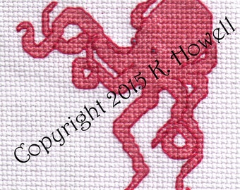 Octopus Cross Stitch Pattern, Ocean, Underwater, Octopi, Creature, Invertebrate, Tentacles, Sea, cross-stitch, diagram, pattern, PDF