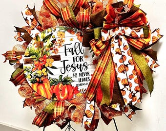 Fall For Jesus Wreath, Religious Autumn Door Decor