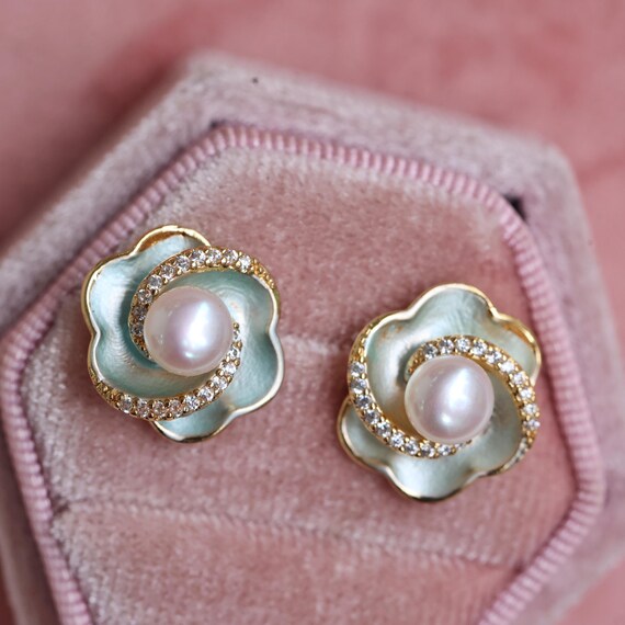 Boucles D'oreilles Perles Clous Pour Femmes - En Cuivre Et Perles, Neuves Avec étiquettes