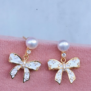 【TATIANA】Lovely Pearl Ribbon Earring Tatiana Pearl Earrings