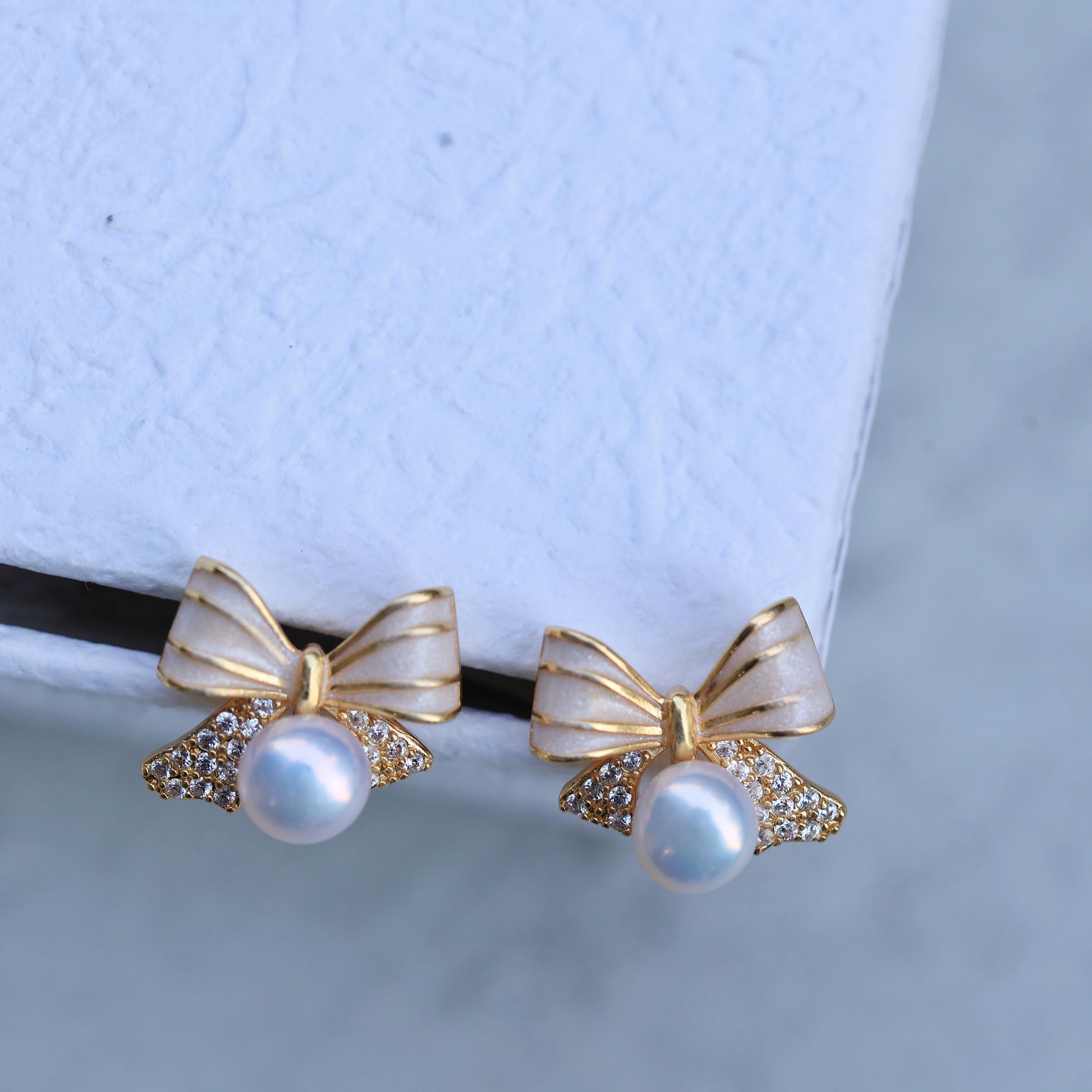 Red White Pearl Pendants Women's Dangle Earrings Crystal
