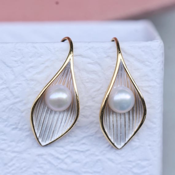 Boucles D'oreilles Perles Pendantes Plaqué Or 14K - Créoles élégantes Pour Femme, Zircon étincelant - 3