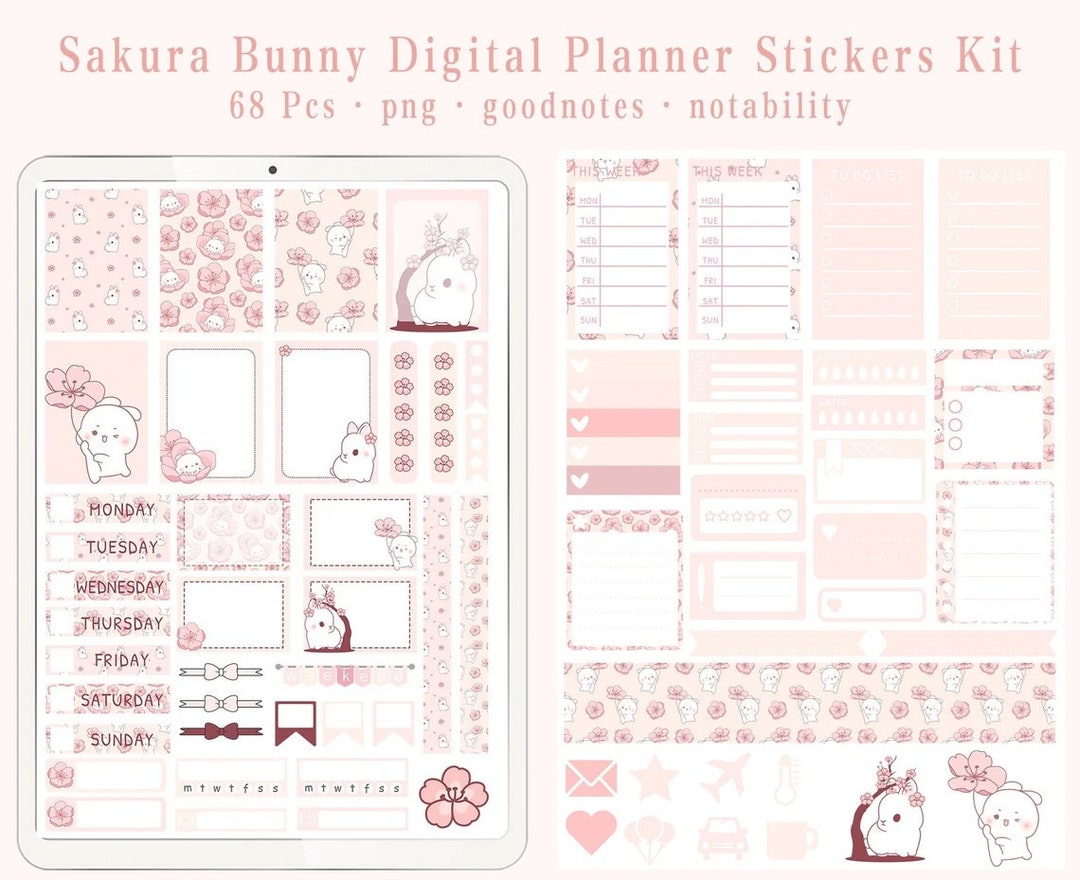 Digital Planner Stickers Kit for Goodnotes Notability 68 Pcs Precropped ...