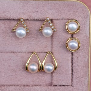3 Pairs Minimalist Pearl Earrings Set, Dainty Stud Earrings, Delicate Pearl Jewelry, Everyday Pearl Studs,  Gold Tone Studs, Gift for Her