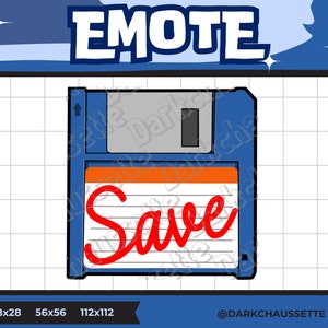 Puede incluir: Un disquete azul con una etiqueta roja que dice "Guardar". El disquete es un medio de almacenamiento digital utilizado en las computadoras.