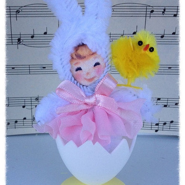 Bunny Girl in Vintage Egg Cup Easter Decoration Easter Ornament
