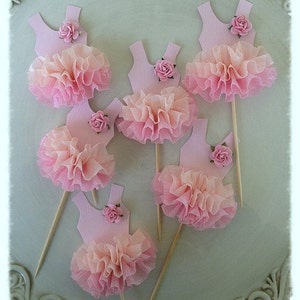 Ombre Ballerina Tutu Cupcake Toppers Birthday Decoration Ballet decor Set of Six