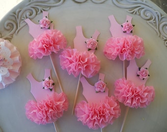 Birthday Decoration Ballerina Tutu Cupcake Toppers  Set of Six Birthday Party