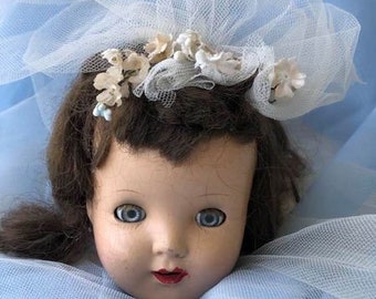 Vintage Bride Doll Head with Veil Composition Doll