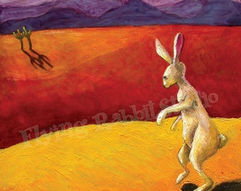 Desert Tracks Fine Art Print - 12x12 - White Rabbit - Archival Paper - Oil Painting - Wall Art