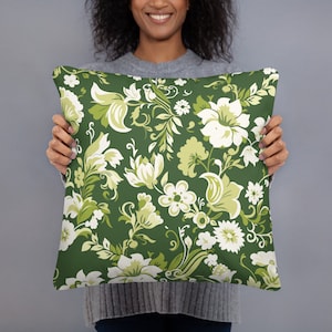 Oreiller floral vert et blanc