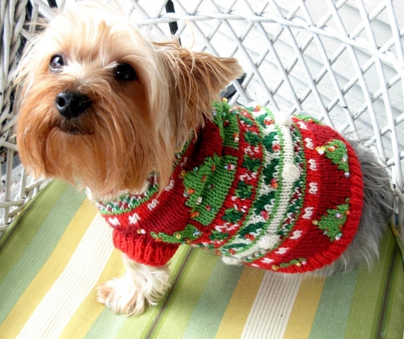 Christmas Trees Beaded Fair Isle Dog Sweater Knitting Pattern