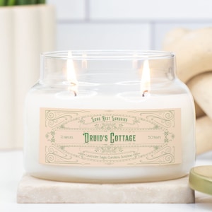 Druid&#39;s Cottage Lavender Sage Scented 12 oz Two Wick Jar Candle, Thematic Fantasy Candle, DnD Gift