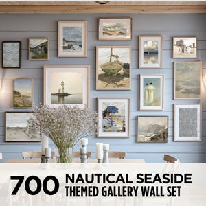 Mega paquete de 700 obras de arte para pared junto al mar, conjunto de arte imprimible para pared de galería, paisajes marinos vintage, paisajes de océanos, ríos y lagos, arte de playa
