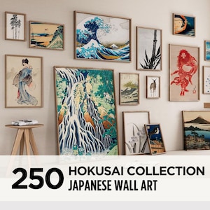 250 Hokusai Art Print Mega Bundle of Eclectic Japanese Wall Art Gallery Sets, Vintage Asian Prints of Japanese Woodblock Art, Hokusai Wave