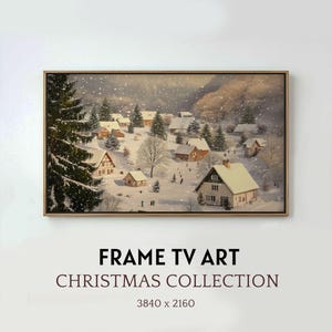 Snowy Winter Village Frame TV Art, Cute Christmas Painting, Samsung Frame TV Art Christmas Village Digital Download, Holiday Decoration