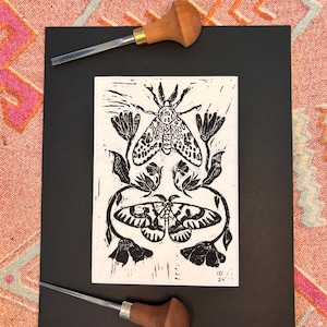 Hand Printed Moth Linocut