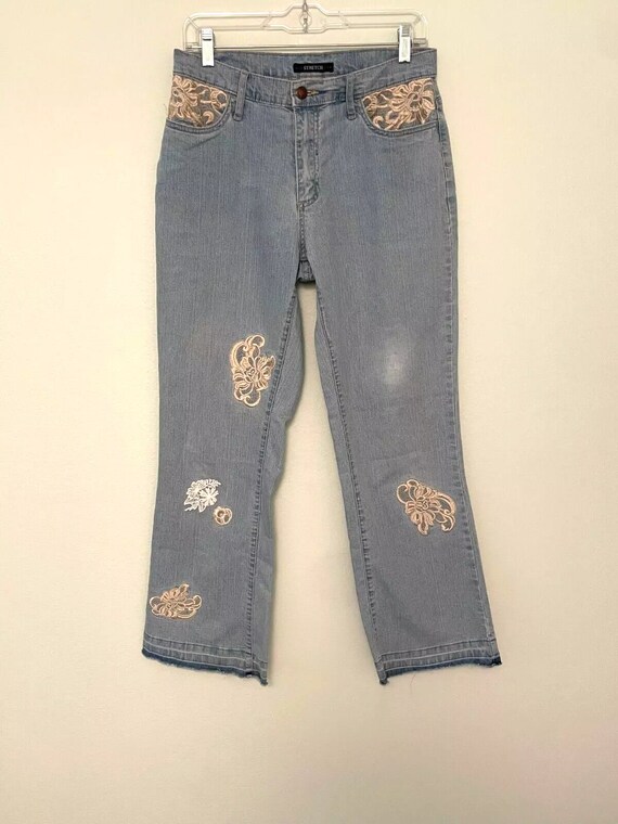 Vintage Bill Blass Womens Jeans Size 8P Floral Emb