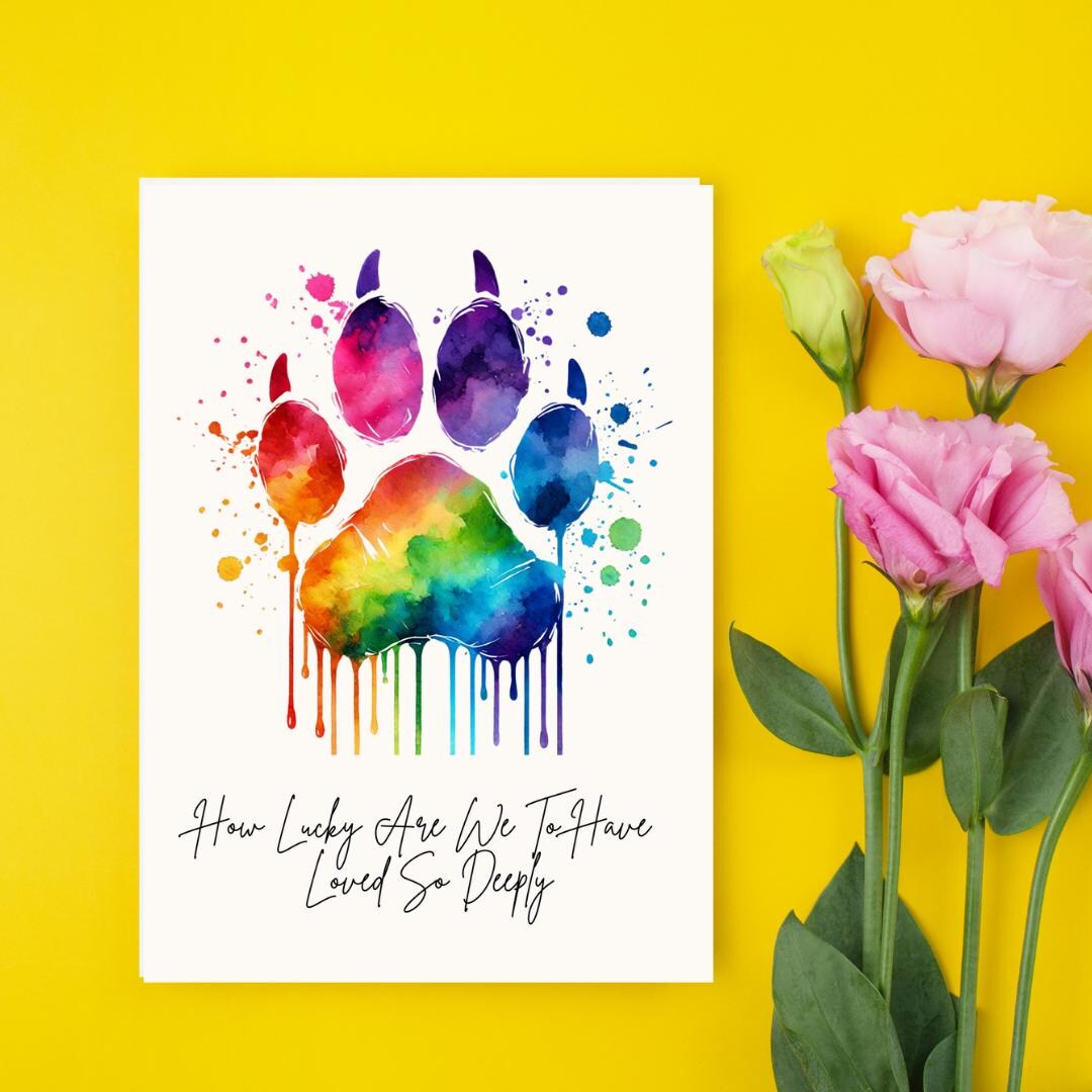 Pet Loss Sympathy Card: Rainbow Paw Print Memorial, Handmade - Etsy