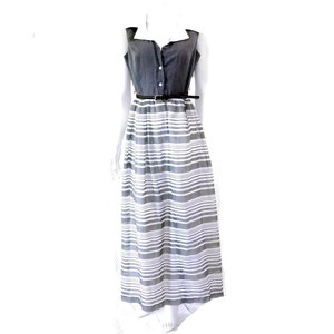 Vintage 50s Dress// Vintage Sailor Collar Grey & White Stripe Cotton Dress //