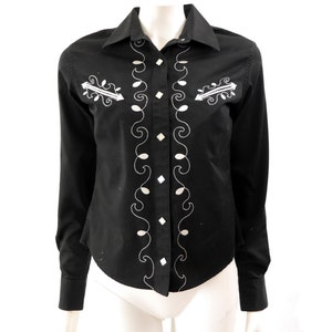 Vintage Western Style Embroidered Rodeo Shirt // Black Long Sleeve // Size xs s