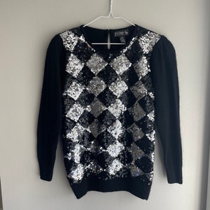 90s Checkered sequin sweater Silk angora lambs wool sweater small