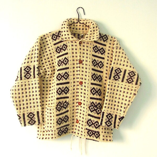 Vintage chunky hand woven wool Mens blanket jacket  l xl