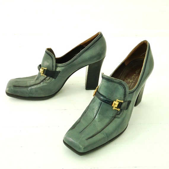 60s Slip On Oxford Heels 8 Steel Blue 8 - image 1