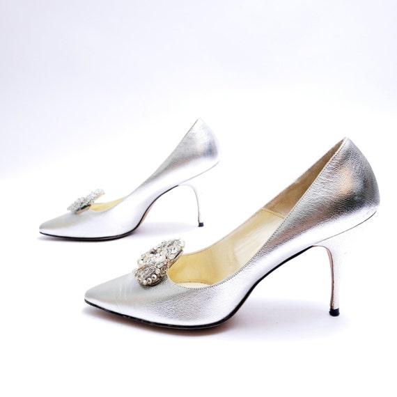 silver designer pumps