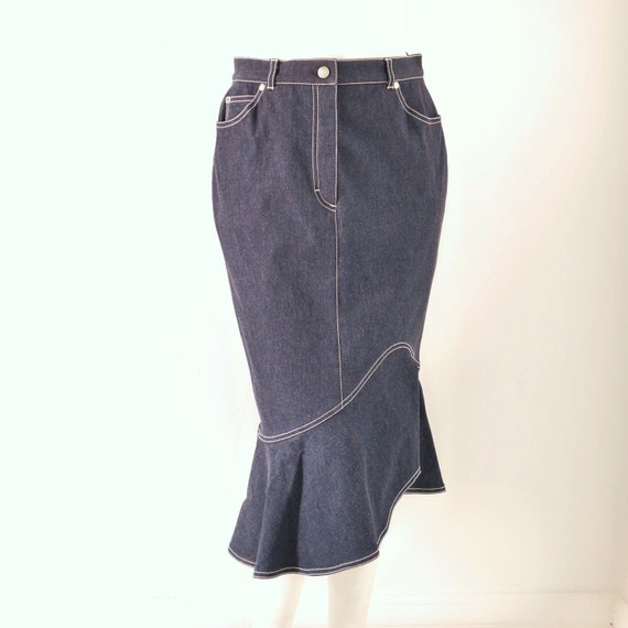 Vintage Escada Asymmetrical Denim Skirt Small