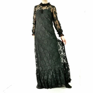 Vintage Miss Elliette Sweeping Black Lace Dress Victorian Boho Small