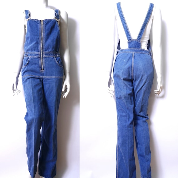 Vintage Bib Overalls Demin 1970s Straight Leg Blue