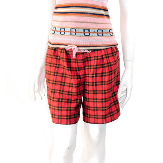 red plaid high waisted shorts