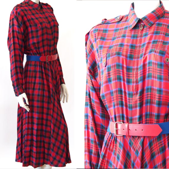 blue and red plaid dress
