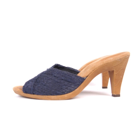 navy blue slip on sandals