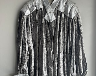 Rare Hattie Silver Leather and Crushed Velvet Draped Blouse/Jacket One Size