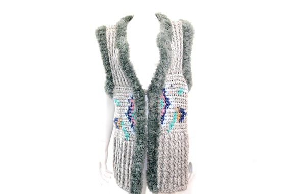 Vintage 70s Chunky Knit Cardigan Sweater Vest// Cr